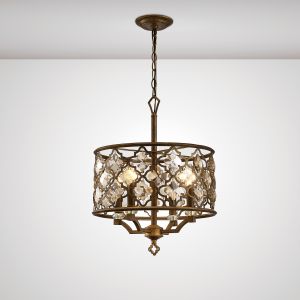 Indie Pendant 4 Light E14 Round Mocha/Teak Plated Crystal