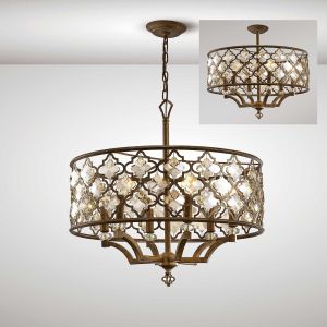 Indie 60cm Pendant 6 Light E14 Round Mocha/Teak Plated Crystal