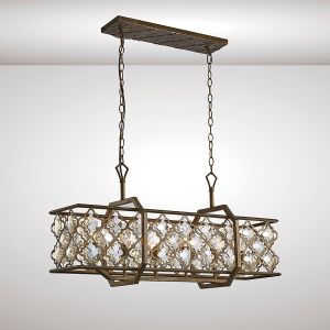 Indie Pendant 6 Light E14 Rectangular Mocha/Teak Plated Crystal