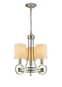 Iskoko Pendant With Beige Shade 3 Light E14 Antique Silver/Teak Plated