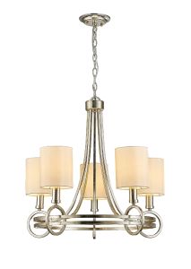 Iskoko Pendant With Beige Shade 5 Light E14 Antique Silver/Teak Plated