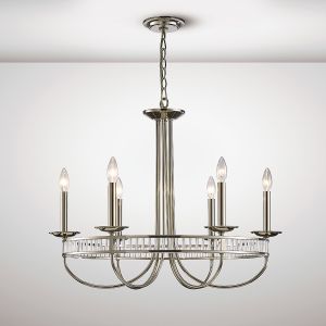 Saskia Round Pendant 6 Light E14 Polished Nickel/Crystal