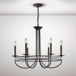 Saskia 72cm Round Pendant 6 Light E14 Aged Bronze/Crystal