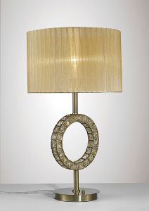 Florence Round Table Lamp With Soft Bronze Shade 1 Light E27 Antique Brass/Crystal