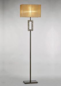 Florence Rectangle Floor Lamp With Soft Bronze Shade 1 Light E27 Antique Brass/Crystal