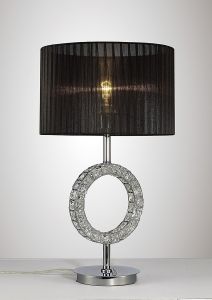 Florence Round Crystal Table Lamp With Black Shade 1 Light E27 Polished Chrome