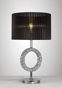 Florence Round Table Lamp With Black Shade 1 Light E27 Polished Chrome/Crystal