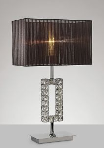 Florence Rectangle Table Lamp With Black Shade 1 Light E27 Polished Chrome/Crystal