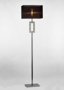 Florence Rectangle Floor Lamp With Black Shade 1 Light E27 Polished Chrome/Crystal