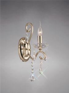 Vela Wall Lamp Switched 1 Light E14 French Gold/Crystal