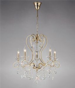 Vela 62cm Pendant 5 Light E14 French Gold/Crystal