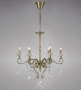 Libra Pendant 6 Light E14 Antique Brass/Crystal