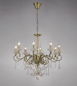 Libra 74cm Pendant 8 Light E14 Antique Brass/Crystal