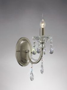 Leana Wall Lamp Switched 1 Light E14 Satin Nickel/Crystal