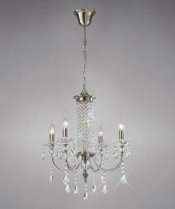 Leana 55cm Pendant 4 Light E14 Satin Nickel/Crystal