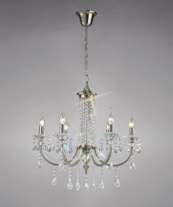 Leana Pendant 6 Light E14 Satin Nickel/Crystal