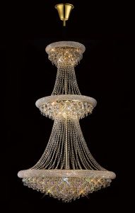 Alexandra 108cm Pendant 3 Tier 37 Light E14 Gold/Crystal (Pallet Shipment Only), (ITEM REQUIRES CONSTRUCTION/CONNECTION) Item Weight: 83.6kg