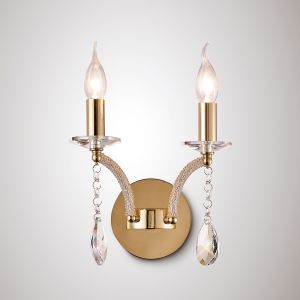 Fiore Wall Lamp Switched 2 Light E14 French Gold/Crystal