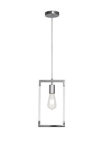 Canto Single Rectangle Pendant 1 Light E27 Polished Nickel/Acrylic