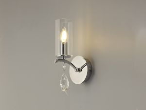 Rhea Wall Lamp Switched 1 Light E14 Polished Chrome/Crystal With Clear Glass