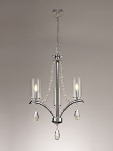 Rhea 50cm Pendant 3 Light E14 Polished Chrome/Crystal With Clear Glass