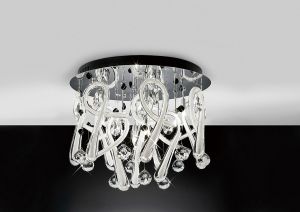 Class 45cm Flush Ceiling Round 10 Light G4 Polished Chrome/White Glass/Crystal, NOT LED/CFL Compatible