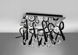 Class Flush Ceiling Square 10 Light G4 Polished Chrome/Black Glass/Crystal