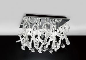 Class Flush Ceiling Square 10 Light G4 Polished Chrome/White Glass/Crystal, NOT LED/CFL Compatible