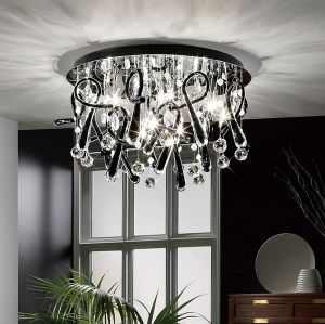 Class 60cm Flush Ceiling Round 20 Light G4 Polished Chrome/Black Glass/Crystal