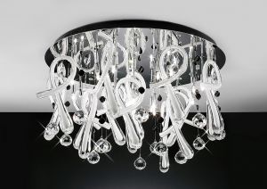 Class 60cm Flush Ceiling Round 20 Light G4 Polished Chrome/White Glass/Crystal, NOT LED/CFL Compatible