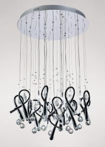 Class 60cm Pendant Round 20 Light G4 Polished Chrome/Black Glass/Crystal, NOT LED/CFL Compatible