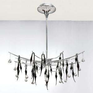 Cygnet Pendant Oval 11 Light G4 Polished Chrome/Black Glass/Crystal, NOT LED/CFL Compatible