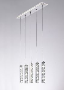 Galaxy Linear Pendant 5 Drop 15W LED 6000K Polished Chrome, Crystal