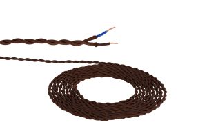 Cavo 1m Brown Braided Twisted 2 Core 0.75mm Cable VDE Approved (qty ordered will be supplied as one continuous length)