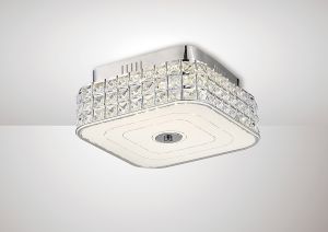 Hawthorne Square Flush Ceiling 18W 1050lm LED 4000K Polished Chrome/Silver/Crystal, 3yrs Warranty