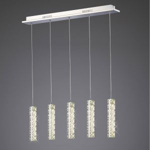 Galaxy Linear Pendant 5 Drop 15W LED 4000K Polished Chrome, Crystal