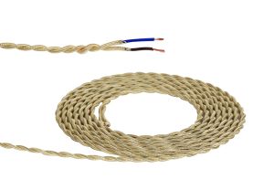 Cavo 1m Pale Gold Braided Twisted 2 Core 0.75mm Cable VDE Approved (qty ordered will be supplied as one continuous length)