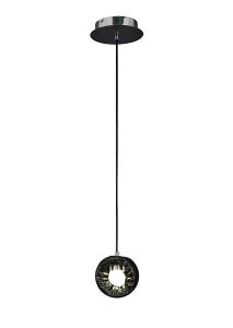 Salvio 15cm Ceramic Round Sculpture Pendant 1 x 3W LED 4200K Chrome/Black, 3yrs Warranty