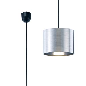 Dako 20cm Black Pendant 1 Light E27 With 200 x 150mm Metallic Chrome Finish Cylinder Shade, c/w Ceiling Bracket