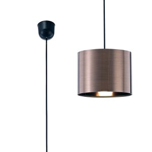 Dako 20cm Black Pendant 1 Light E27 With 200 x 150mm Metallic Bronze Finish Cylinder Shade, c/w Ceiling Bracket