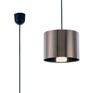 Dako Black Pendant 1 Light E27 With 200 x 150mm Metallic Gun Metal Finish Cylinder Shade, c/w Ceiling Bracket