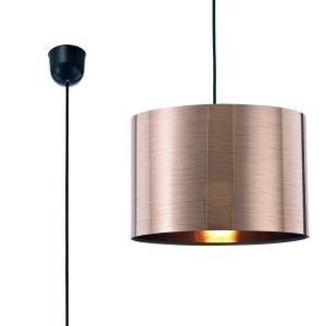 Dako Black Pendant 1 Light E27 With 300 x 200mm Metallic Copper Finish Cylinder Shade, c/w Ceiling Bracket