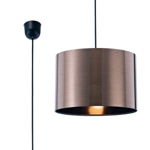 Dako 30cm Black Pendant 1 Light E27 With 300 x 200mm Metallic Bronze Finish Cylinder Shade, c/w Ceiling Bracket