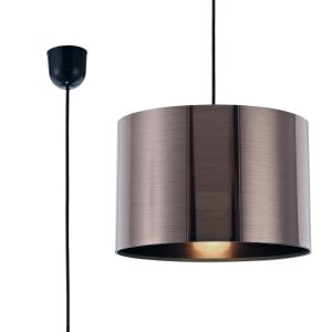 Dako 30cm Black Pendant 1 Light E27 With 300 x 200mm Metallic Gun Metal Finish Cylinder Shade, c/w Ceiling Bracket