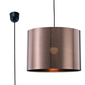 Dako 35cm Black Pendant 1 Light E27 With 350 x 250mm Metallic Bronze Finish Cylinder Shade, c/w Ceiling Bracket