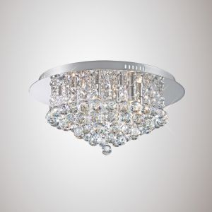 Dahribollita Flush Ceiling, 450mm Round, 6 Light G9 Polished Chrome/Crystal