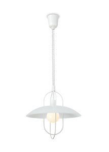 Riva 40cm Rise & Fall Pendant 1 Light E27, Matt White/Opal White Glass Shade