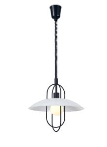 Riva 40cm Rise & Fall Pendant 1 Light E27, Matt Black/Opal White Glass Shade