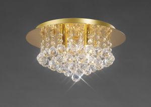 Dahribollita Flush Ceiling, 350mm Round, 4 Light G9 Crystal French Gold