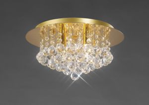 Dahlia Flush Ceiling, 35cm Round, 4 Light G9 Crystal French Gold